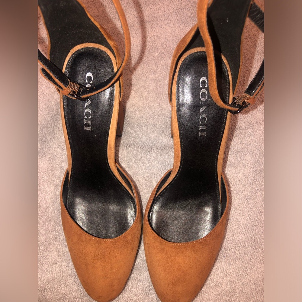 COACH Tan Suede Platform Pumps